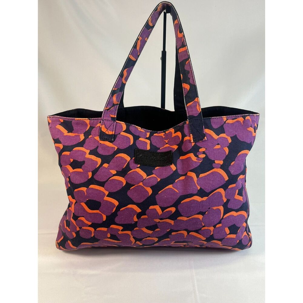 See by Chloe Black Purple Floral Mod Tote Cotton Canvas Carryall EUC